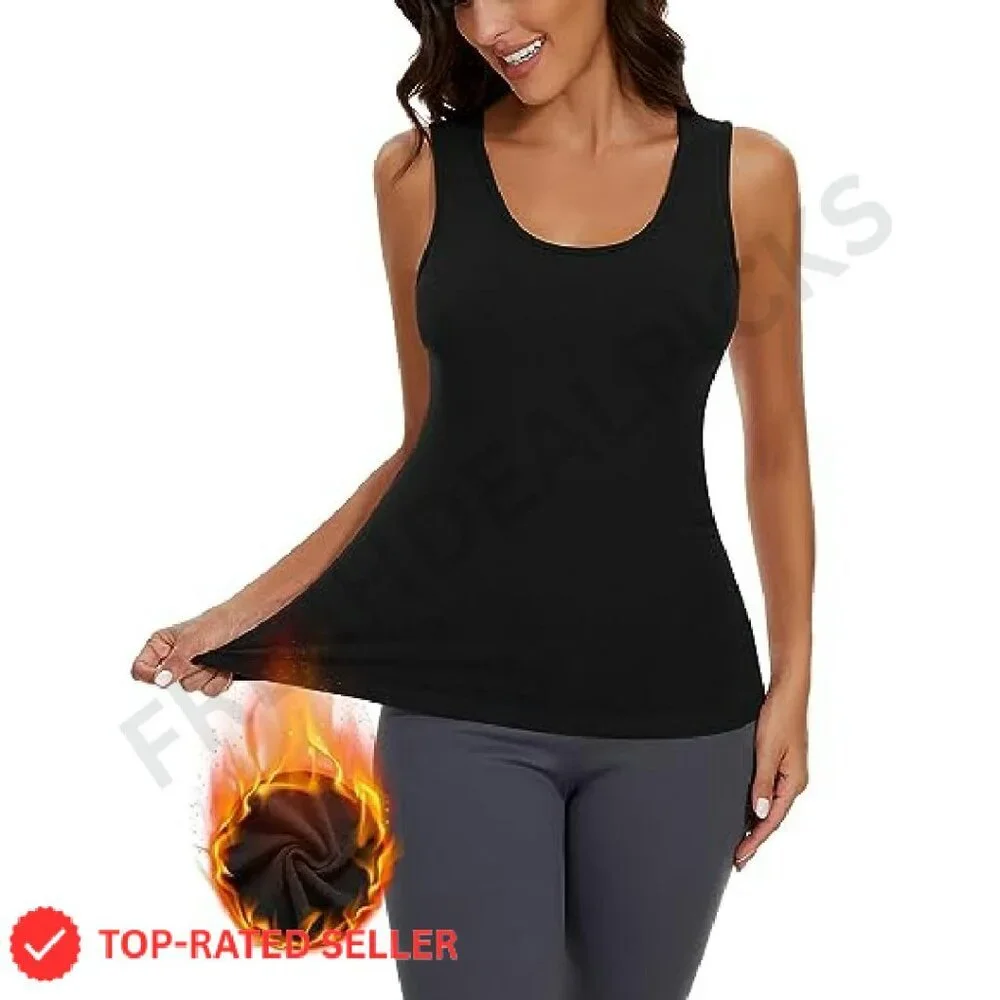 Fleece Lined Thermal Tank Top Sleeveless Warm Base Layer Chic Minimal